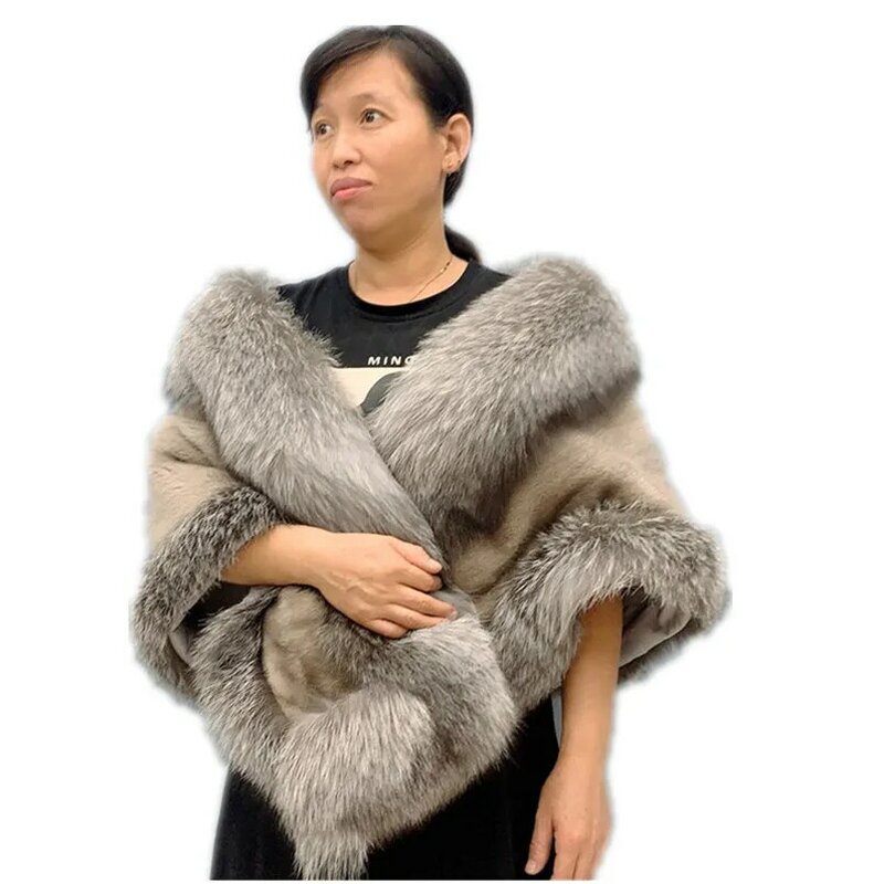 GeCountfox-女性の冬の毛皮のトリミングされたラップカバー,ふわふわの毛皮のケープと財布,白いラップカバー,ショルダーツールs89