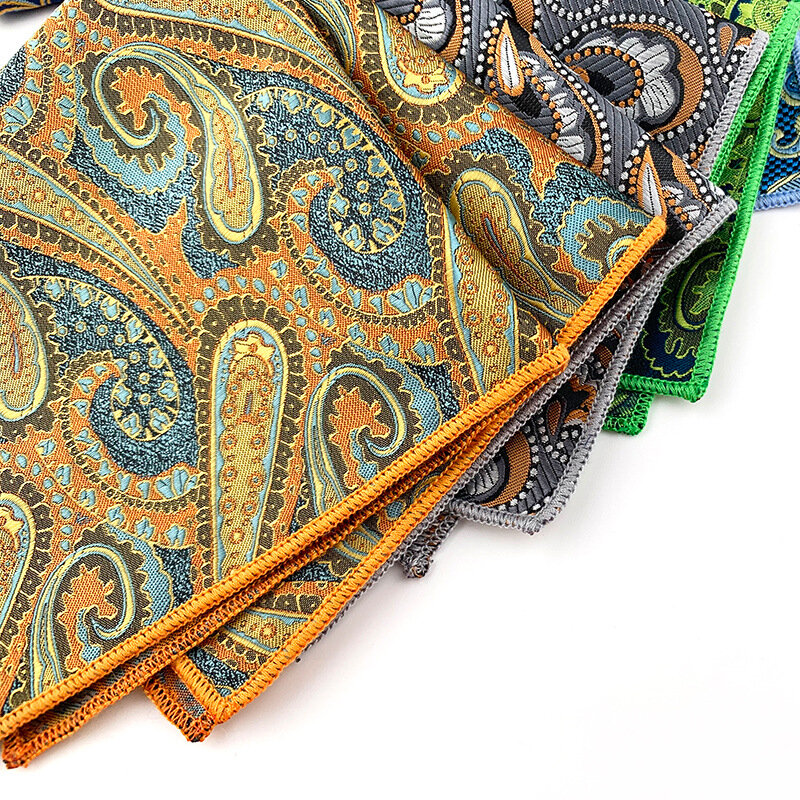 Pañuelo de seda clásico para hombre, pañuelo de seda de Cachemira Multicolor, Cuadrado de bolsillo, Jacquard de negocios, colorido