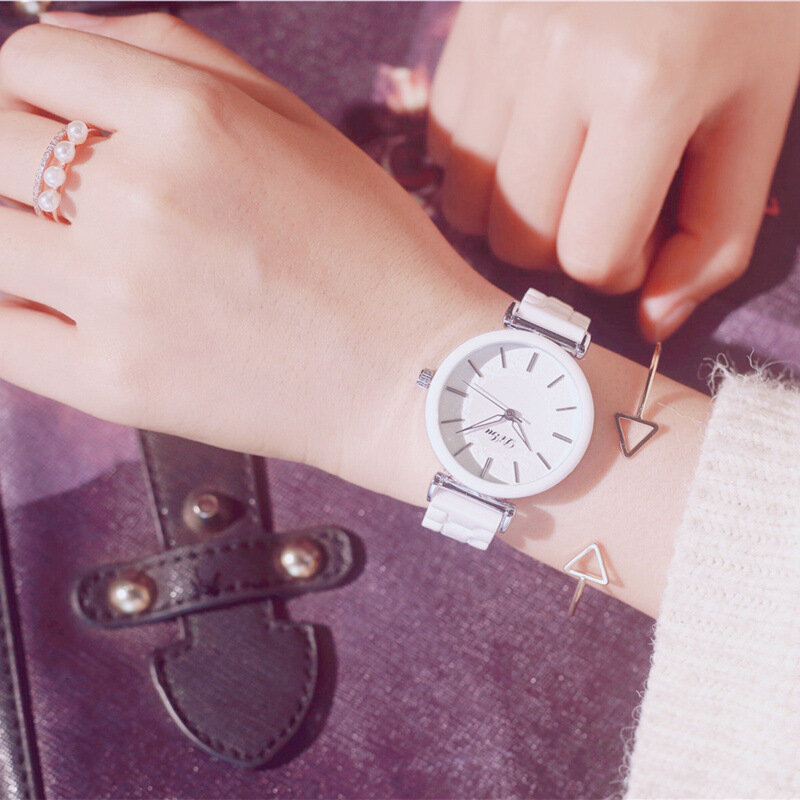 Часы наручные женские кварцевые с керамическим браслетом, модные маленькие белые, люксовые брендовые