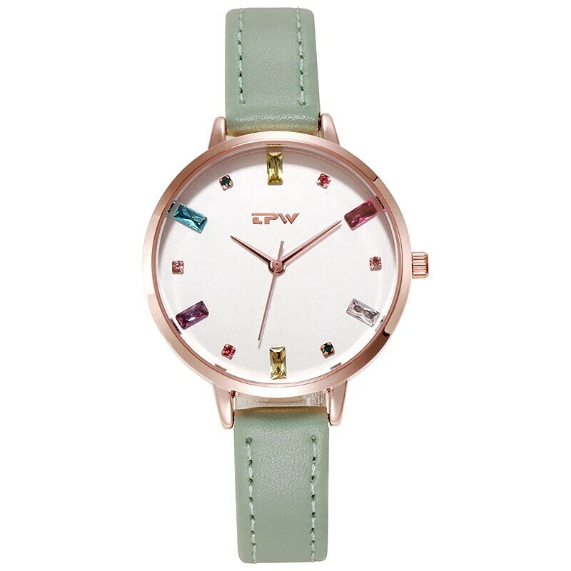 Женские наручные часы с драгоценным камнем, ремешок из натуральной кожи, современный стильный светильник, роскошные деловые часы