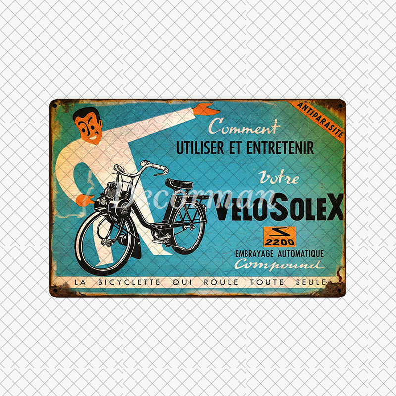 [ DecorMan ] VELO SOLEX France Bike Metal SIGN Custom Wall Poser iron Painting PUB Room Bar Hotel Decor LTA-2033