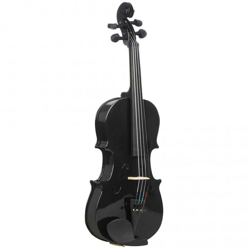 Violon acoustique léger noir pleine taille, 4/4, avec étui, nœud et colophane, pour débutants en violon