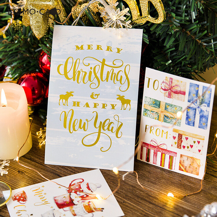 12 unids/pack tarjetas postales de oso de árbol de Navidad, tarjetas de felicitación, tarjetas de mensaje, tarjetas de deseos, papelería, regalos de navidad