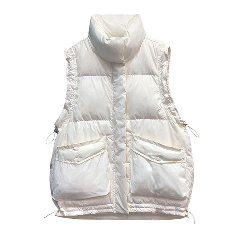 Colete enchimento de pato feminino super leve grande, colete de outono casual de bolso curto, jaqueta slim para mulheres, 2021