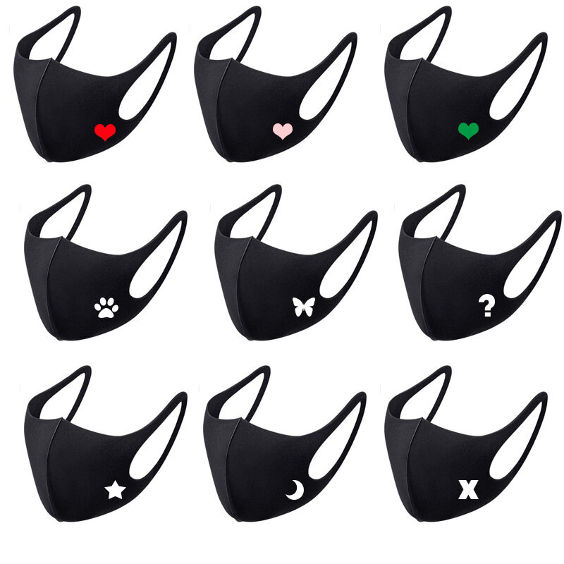 Adults Face Mask Black Heart Mouth Mask Washable Mascarillas Face Shield Masque Facial 3D Reusable Anti Pollution Cover 2024