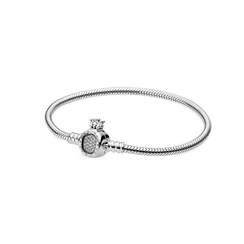 Real 925 prata esterlina encantos pulseiras ajuste pan momentos coroa o fecho cobra corrente pulseira & pulseira
