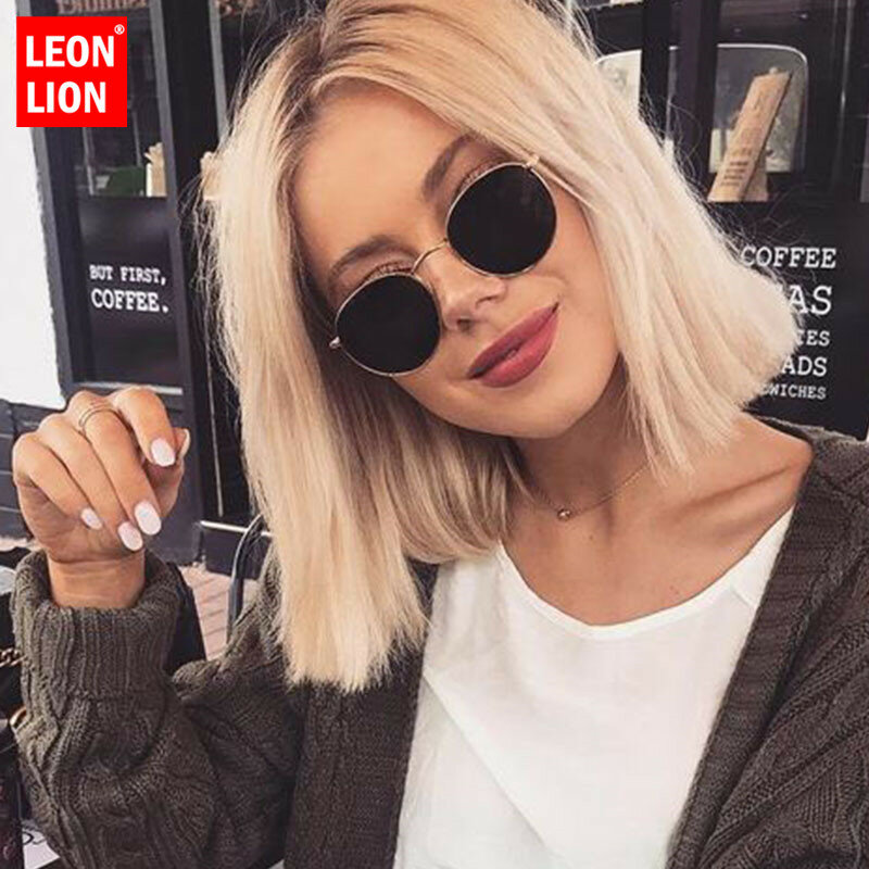 LeonLion – lunettes De soleil rondes classiques à petite monture, pour femmes/hommes, marque De styliste, en alliage, miroir, Vintage, 2021