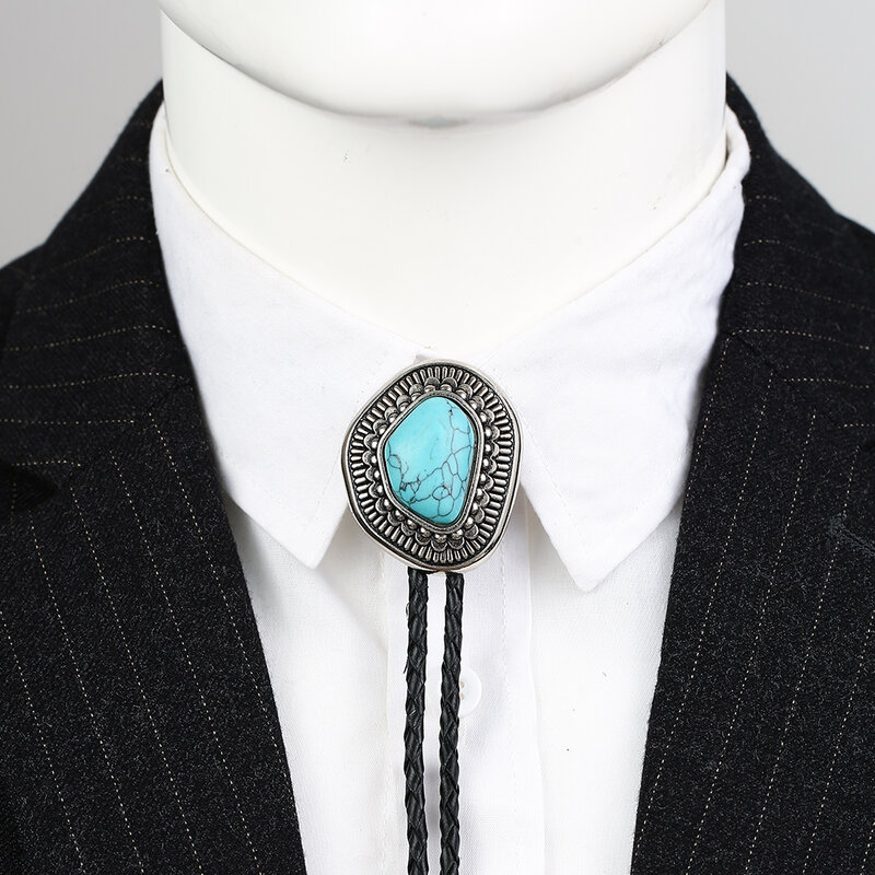 Western cowboy – collier en cuir avec pendentif en alliage de zinc pour homme, pierre naturelle, rétro