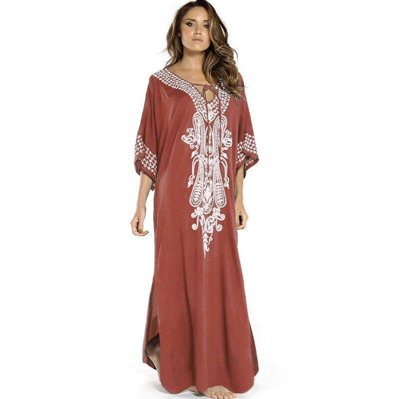 5 cores bordado algodão praia cover-ups saida de praia maiô feminino biquíni cobrir túnicas pareo sarong beachwear