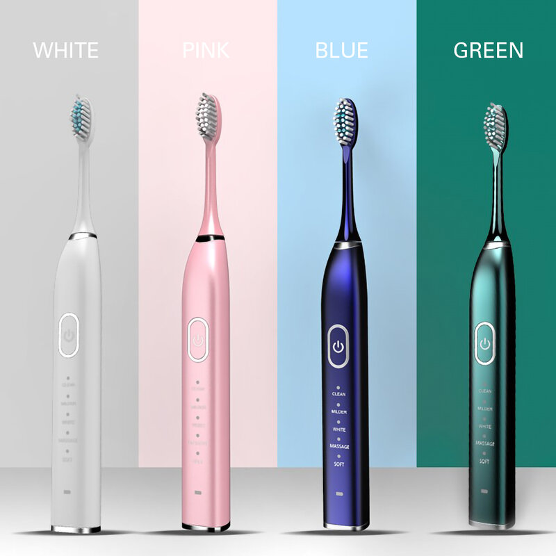 Smart 10 Mode Sonic Electric Toothbrush USB Rechargeable Tooth Brush 5 Replacement Heads Waterproof Timer for Adults Tooth White