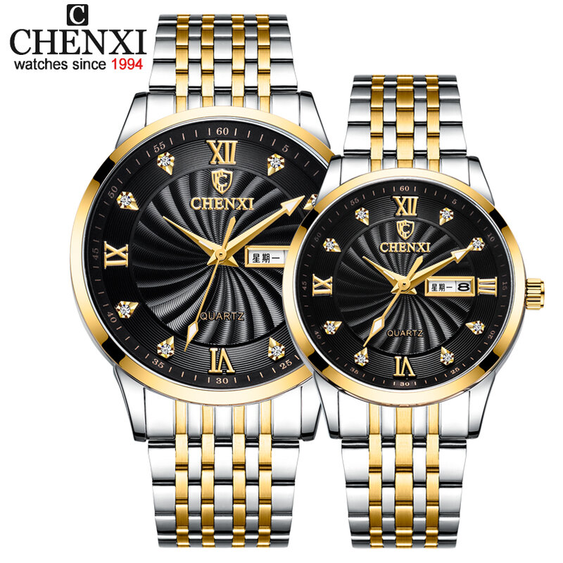 Chenxi Top Brand New coppia orologi Luxury Women o Men Quartz Date Week orologio da polso donna impermeabile Montre Femme 8212a