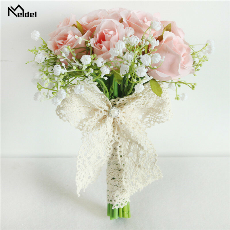 Meldel-ramo de flores de seda Artificial para novia, rosa de seda Artificial para bebé, hermana de dama de honor, ramo de flores de boda, decoración del hogar para niña