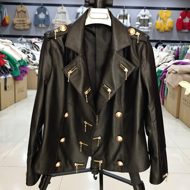 Genuine Leather Jacket Coat Women New Fashion Brand Designer Real Sheepskin Ladies Spring Autumn Motor Jackets Female Big Size