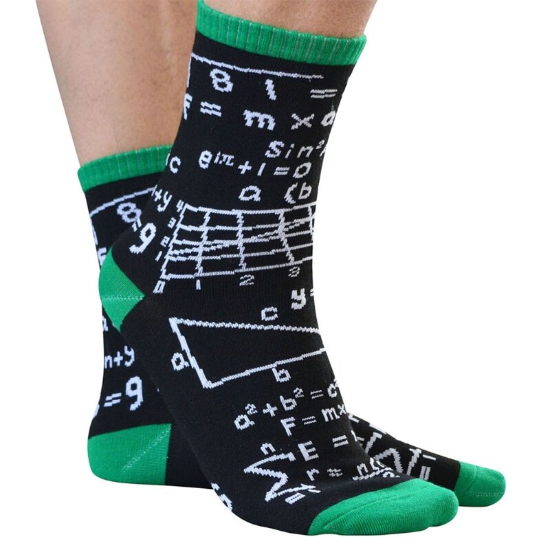 男性女性ノベルティおかしい言っ綿クルーソックスカラフルな本科学数学パターン文字印刷コントラスト色靴下