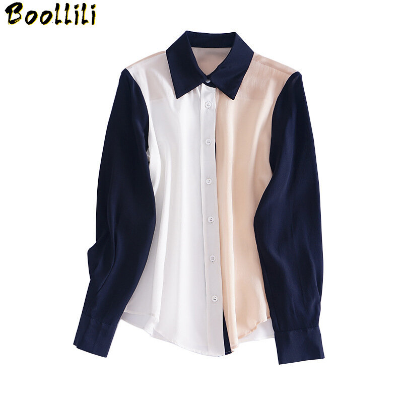 Рубашка Boollili женская из натурального шелка, топ и блузка с длинным рукавом, винтажная модная блузка, весна-осень 2020