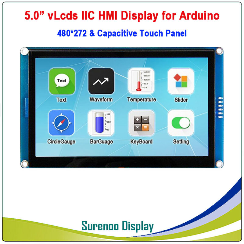 Painel de toque capacitivo inteligente para Arduino, TFT LCD Module Display, 5.0 ", 4.3", 480*272, Serial I2C, IIC, VCds, HMI