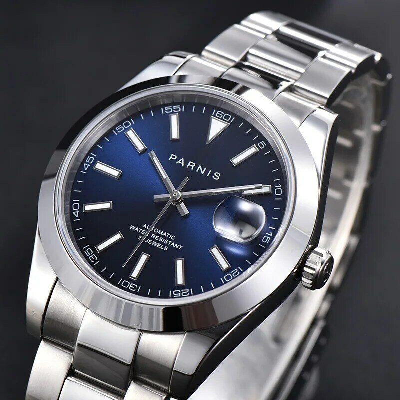Parnis-Reloj de pulsera para hombre, con esfera azul, calendario Miyota 8215, movimiento 21 joyas, automático, mecánico, orologio uomo 2021