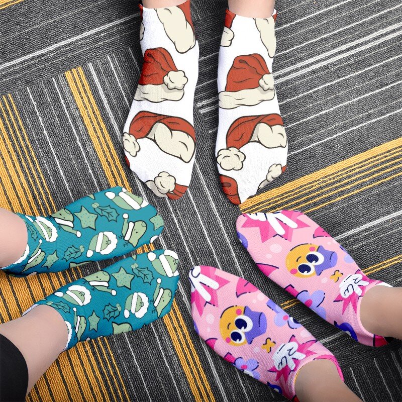 Homens mulheres mais recentes design barco meias engraçado hip hop harajuku kawaii meias de qualidade negócio impressão a cores dos homens meias curtas