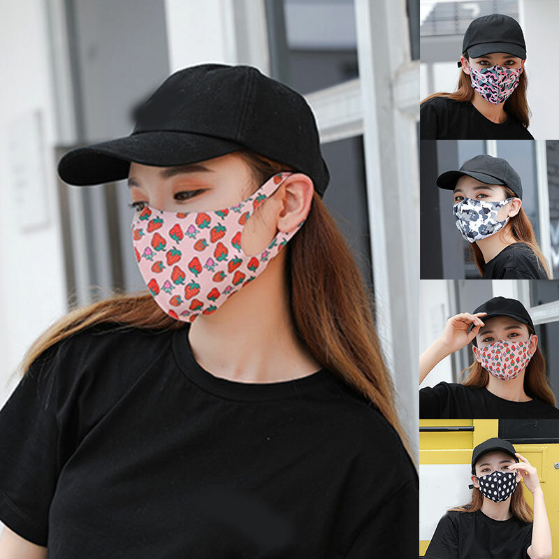 women Mouth Mask Breathable Cotton Fashion Black Reusable Face Pink Shield Wind Proof Flower Mouth Cover