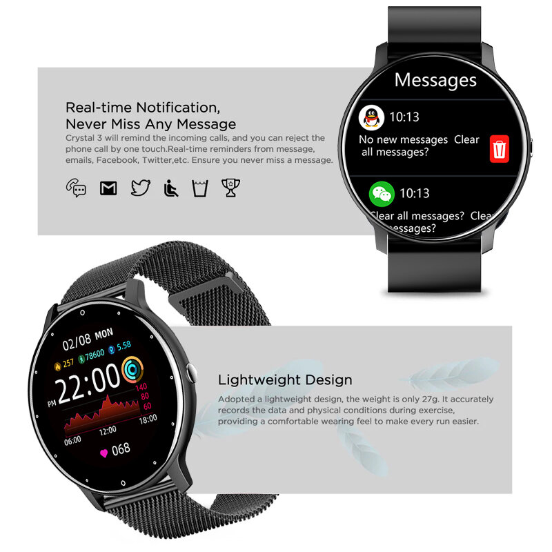 LIGE-Full Touch Screen Relógio Inteligente para Senhoras, Relógio de Fitness Esportes, IP67 À Prova D 'Água, Bluetooth, Android, iOS, Feminino, 2023
