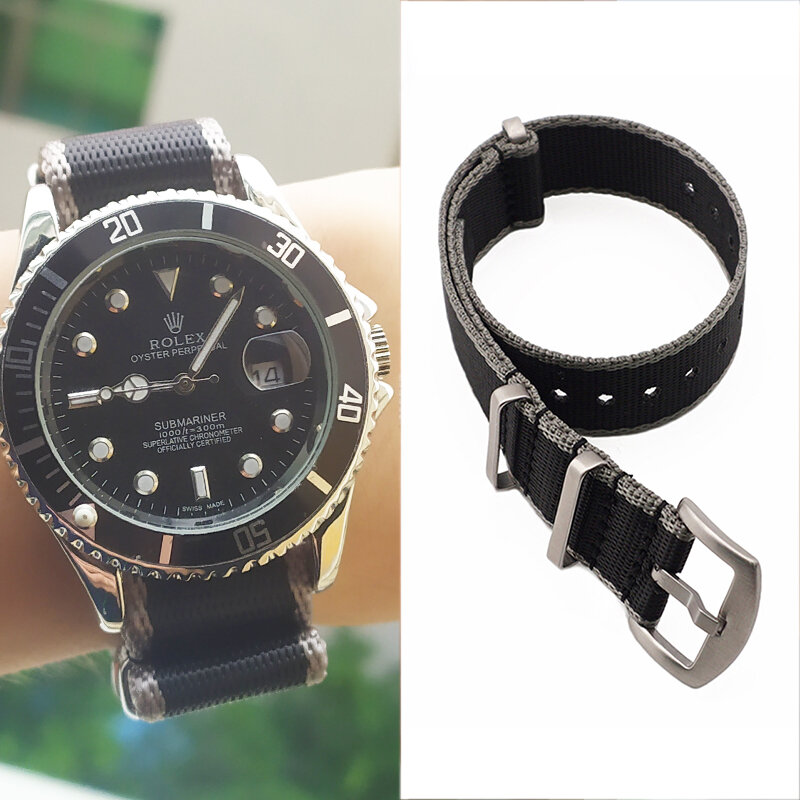 Premium otan zulu correias de náilon cinto preto/cinza listrado 20mm 22mm pulseira de relógio masculino feminino esporte militar relógio de pulso acessórios
