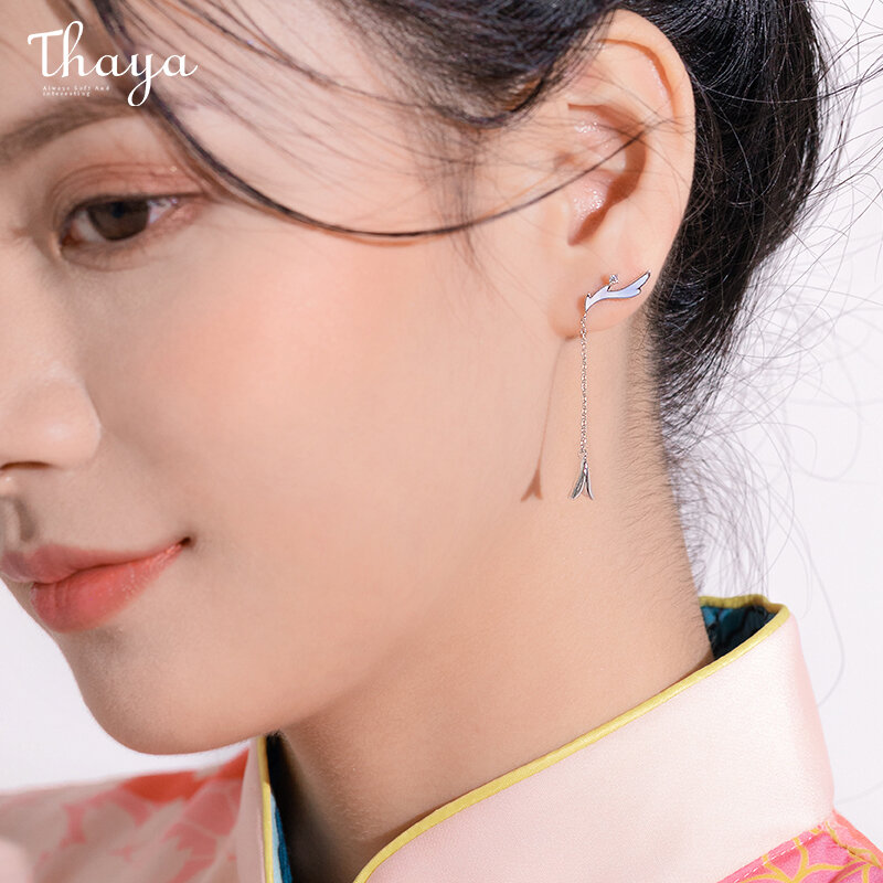 Thaya-100% S925 스털링 실버 매달리는 귀걸이, 라이트 퍼플 매달리는 고품질 여성 귀걸이 중국 시리즈 파인 쥬얼리
