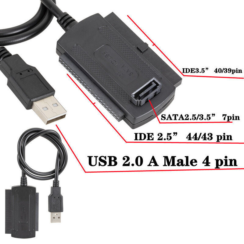 Cable adaptador 3 en 1 para disco duro HDD, convertidor para PC y portátil, USB 2,0 IDE SATA 5,25 s-ata 2,5 de 3,5 pulgadas