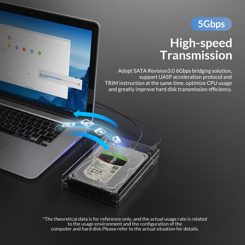ORICO-HDD 케이스 3.5 SATA to USB3.0 6Gbps 투명 하드 드라이브 인클로저, HDD SSD 디스크 HD 외장 HDD 인클로저