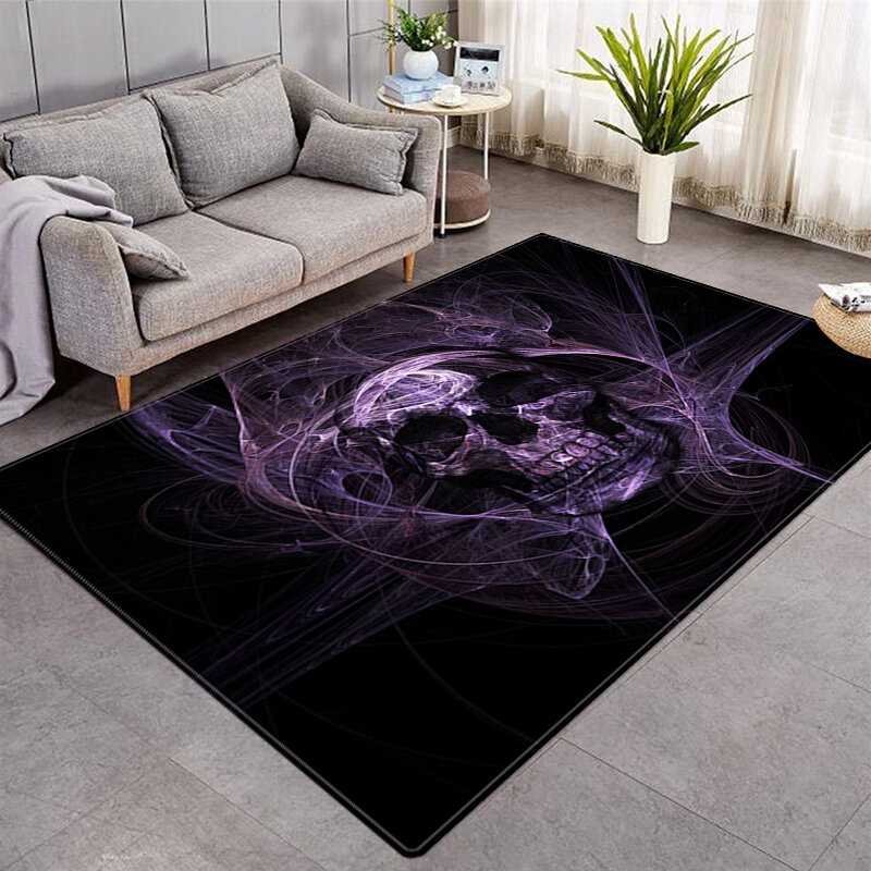 Karpet ilusi motif tengkorak, karpet rumah tangga kecil dekorasi ruang anti selip dapat dicuci