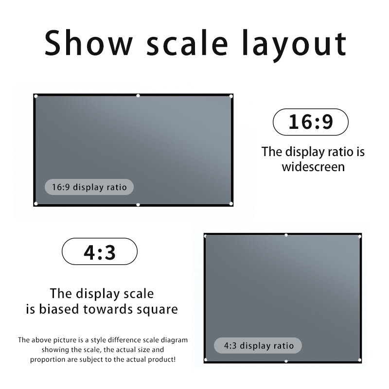 MIXITO bordo nero con foro 16:9 schermo di proiezione Anti-luce grigio schermo per proiettore portatile per ufficio domestico da 30-133 pollici