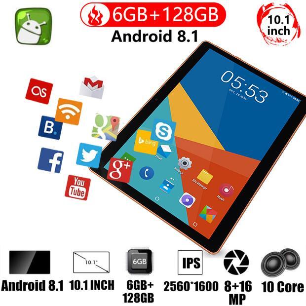 2020 Tin Tức Wifi Máy Tính Bảng 10 Inch Mười Core 6G + 128GB Mạng 4G Android 8.1 Dual sim Camera Sau 5 MP IPS Tặng Máy Tính Bảng Android