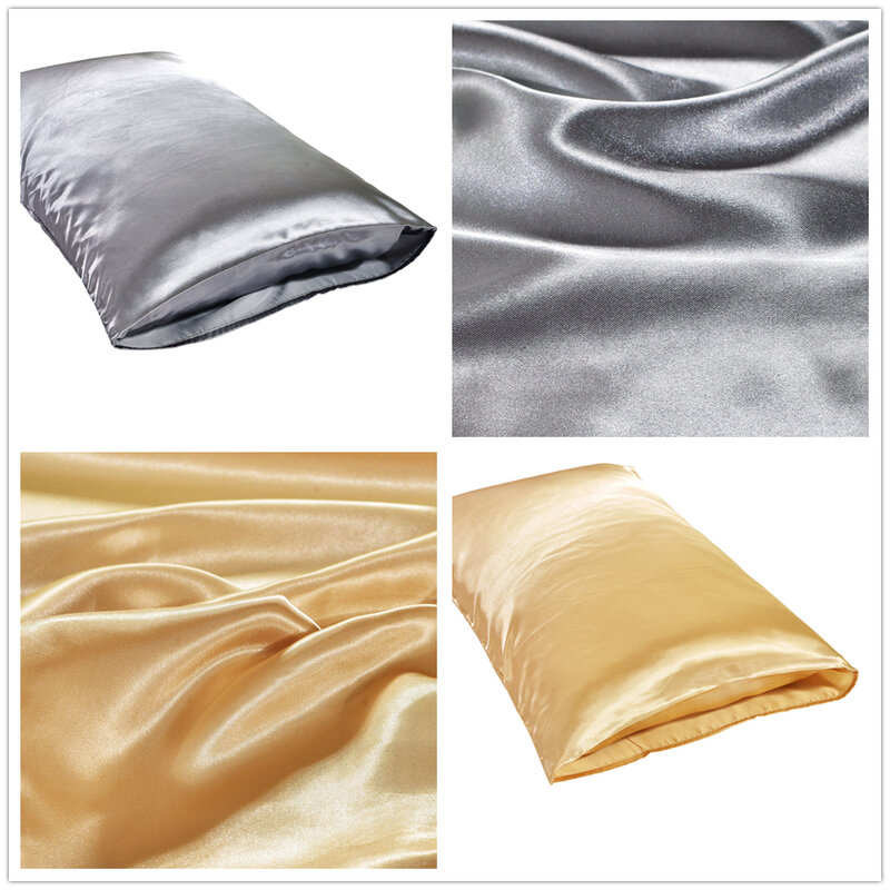 Grande fronha de seda cetim, cama simples cor sólida, suave Multicolor cetim fronha, agregado familiar, 1 pc conjunto