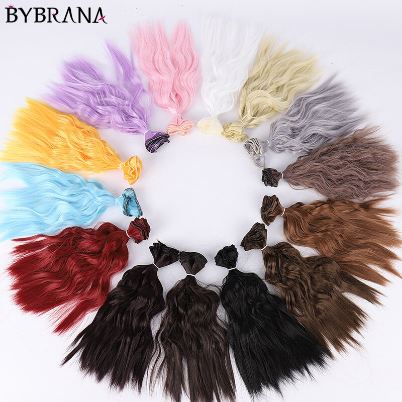 Bybrana 25cm * 100cm capelli ricci lunghi fibra ad alta temperatura BJD SD parrucche fai da te per bambole