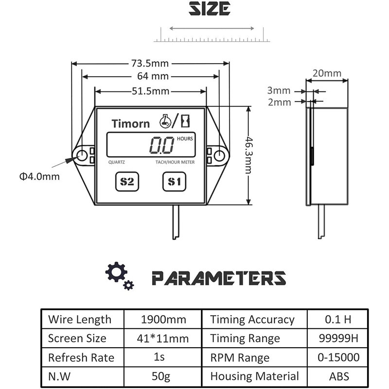1x Mesin Digital Tahan Air Tach Meter Jam Tachometer Gauge Mesin RPM LCD Display untuk Motor Motor Tak Mesin Mobil Perahu