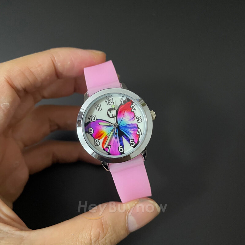 Reloj de pulsera de silicona informal para niños, cronógrafo de cuarzo con patrón de mariposa de Color luminoso, Boutique, regalo, novedad de 2022