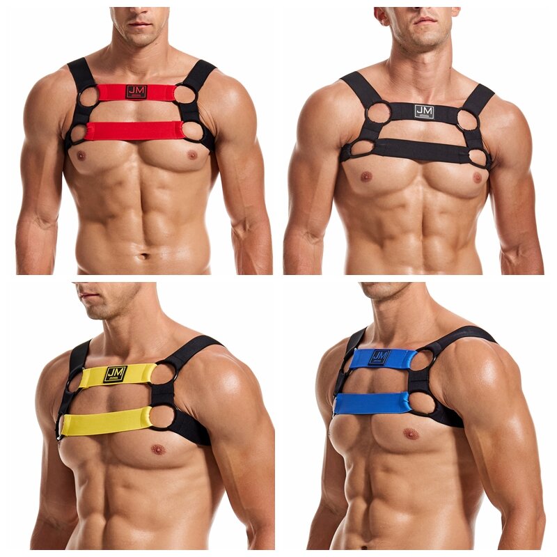 JOCKMAIL Brand Men Elastic Body Chest Harness Sexy Bondage Lingerie with Armband Shoulder Straps Leg Ring Clubwear Stage Costume