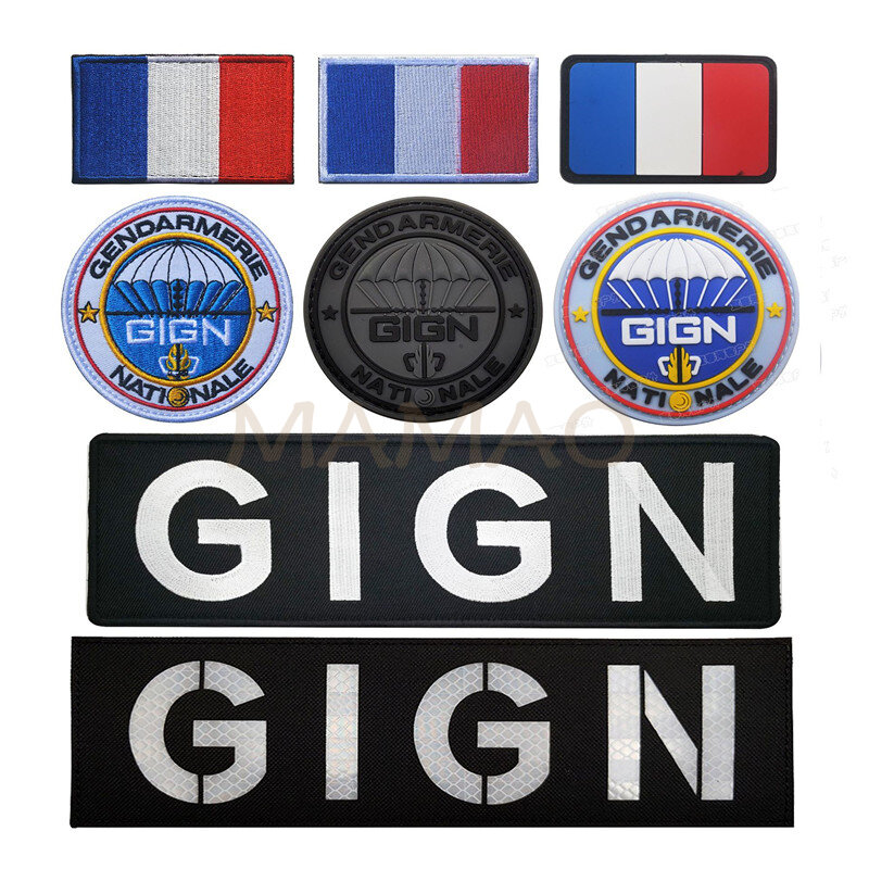 GIGN RAID-적외선 프랑스 고급 PVC 패치, 반사 프랑스 전술 전투 정신 IR 완장 아플리케 어깨 배지