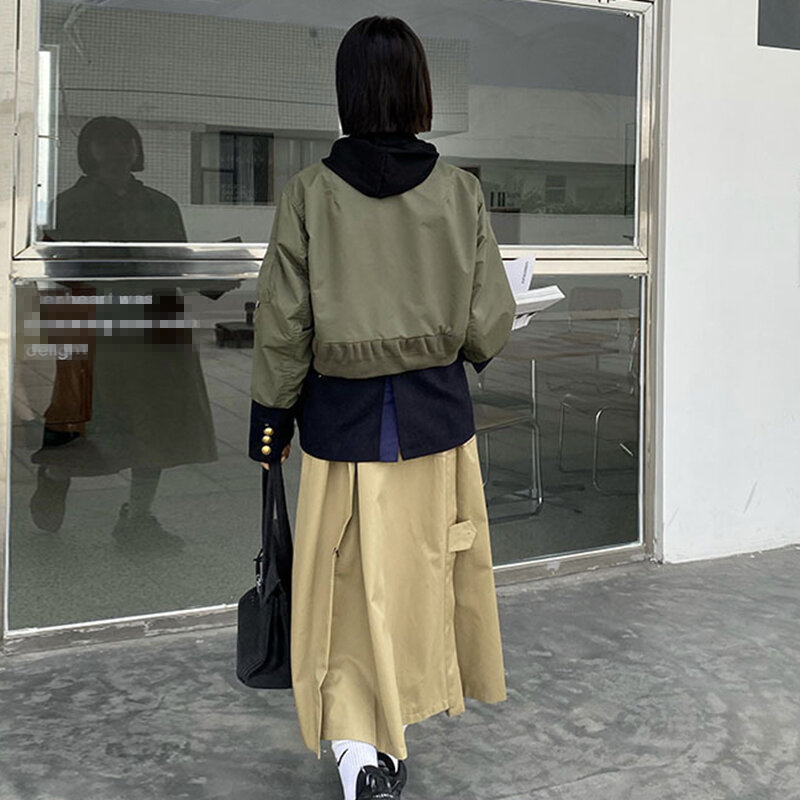 Galcaur hit cor windbreakers para mulheres de cintura alta manga longa streetwear casual solto trench feminino 2021 outono roupas maré