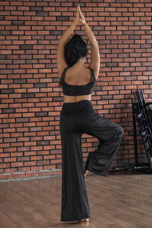Pure Color Wide Leg Trousers Yoga Fitness Casual Loose Pants