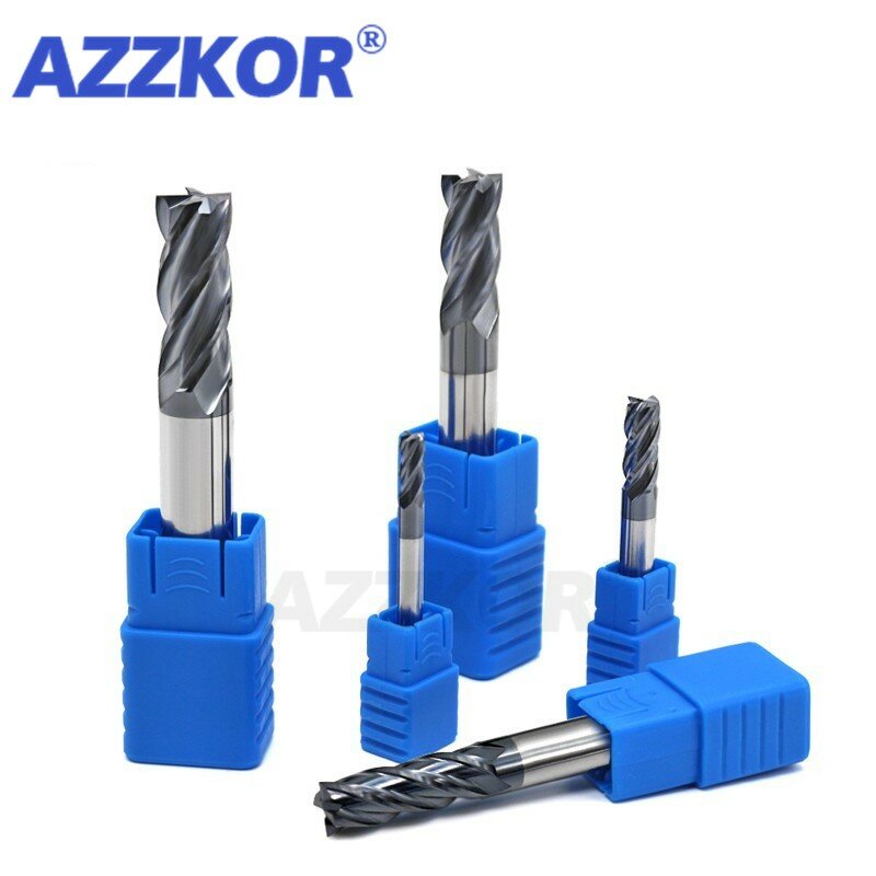 AZZKOR HRC50 4-Flute Nano Coating Tungsten Steel Carbide Face End Mill CNC Maching Tools Stainless Steel Milling Cutter 1-20mm