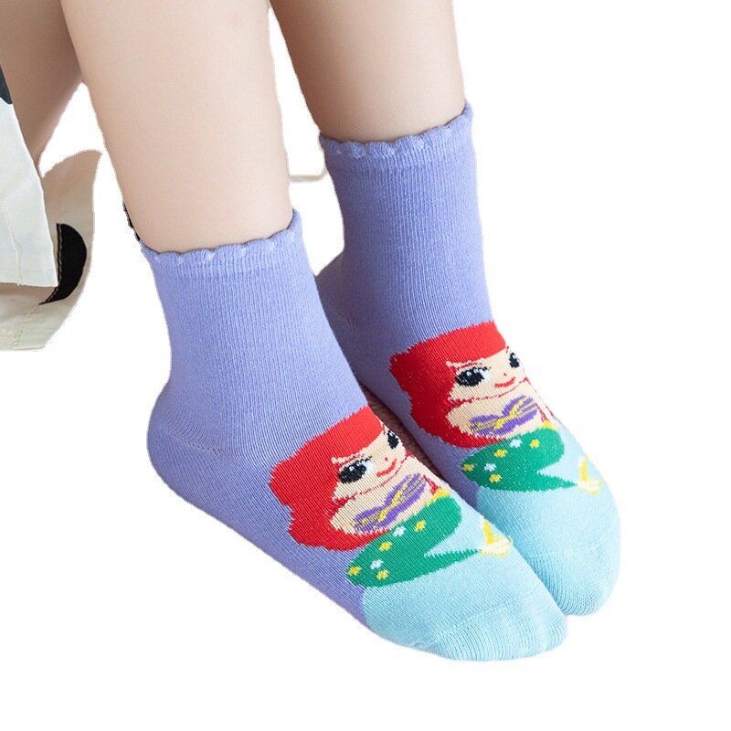 Calcetines de algodón de dibujos animados de Disney para niña, calcetines de sirena de Blancanieves para niños, calcetines divertidos de princesa linda, 1 a 12 años, 5 pares