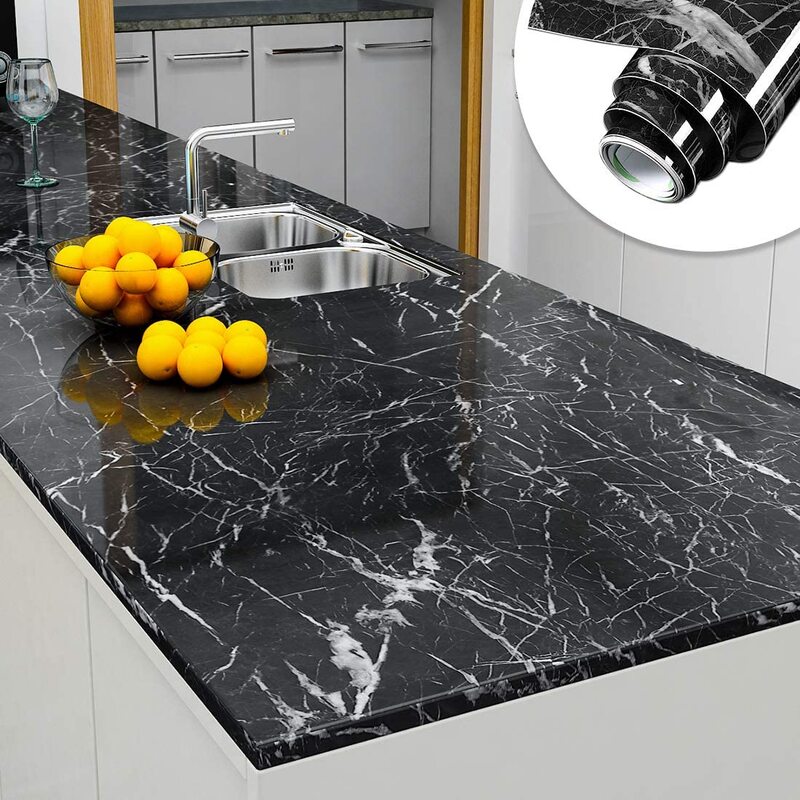 PVC Kitchen Marble Wallpaper for Wall in Rolls Waterproof Wall Sticker Self Adhesive Panel Kitchen Stove Cabinet Desk Home Decor