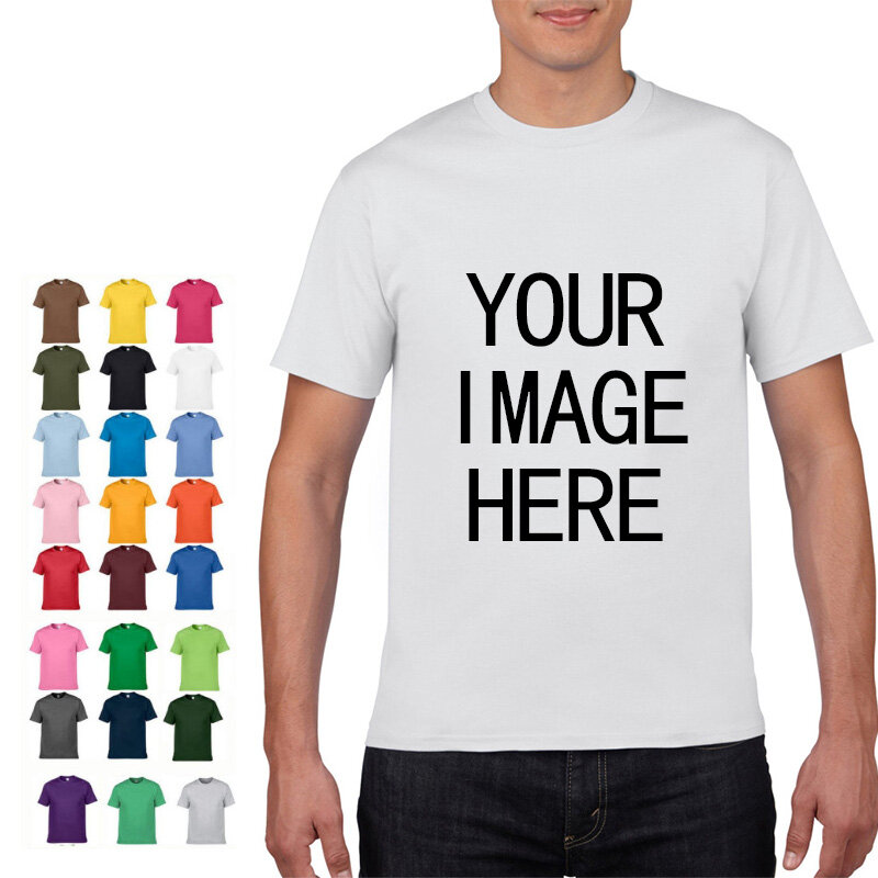 Camiseta de algodón de manga corta para hombre, camisa de cuello redondo de Color sólido, personalizada, con tu propio diseño impreso, Unisex