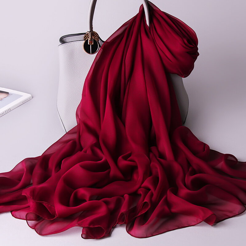 100% echte Seide Schal Frauen Dünne Chiffon-Silk Schals Wraps für Damen Feste Halstuch Hangzhou Natürliche Seide Schal Foulard Femme