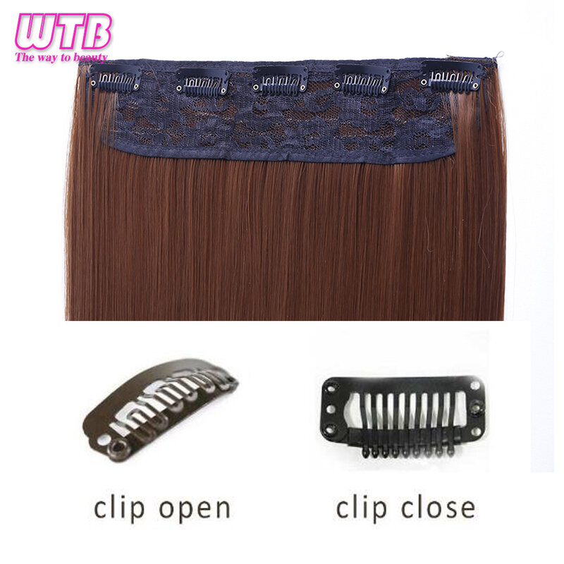 WTB-Extensión de cabello sintético para mujer, postizo largo y liso, resistente al calor, color negro, 5 clips, 100cm, 5 tamaños