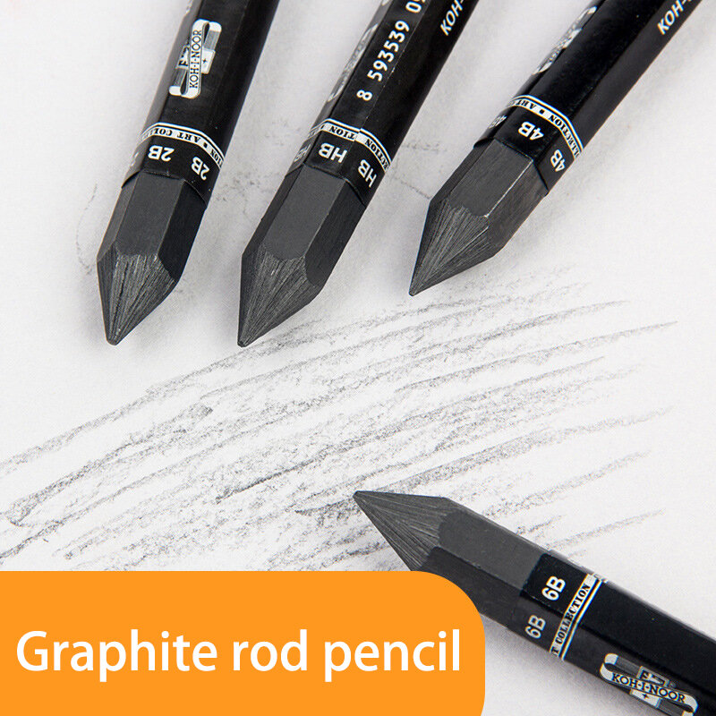 Koh-i-noor – canne à crayon en Graphite noire, 1 pièce, pour croquis, dessin, ombrage, bâton de crayon, noir, carré, HB 2B 4B 6B, fournitures d'art
