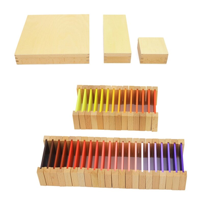 Caixa de tablet montessori sensorial, caixa de tablet colorida para treinamento infantil de madeira pré-escolar, 1/2/3 presentes de brinquedo para crianças