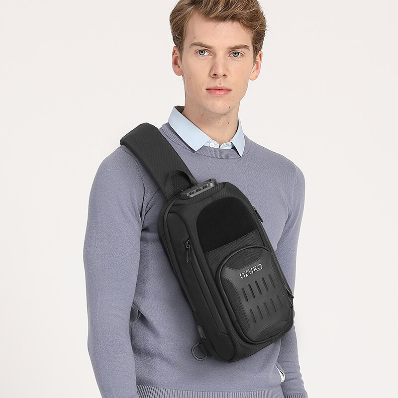 OZUKO-다기능 남성 가슴 가방, 도난 방지 숄더백, 남성 USB 충전 슬링 메신저 가방, 여행용 방수 크로스바디 백