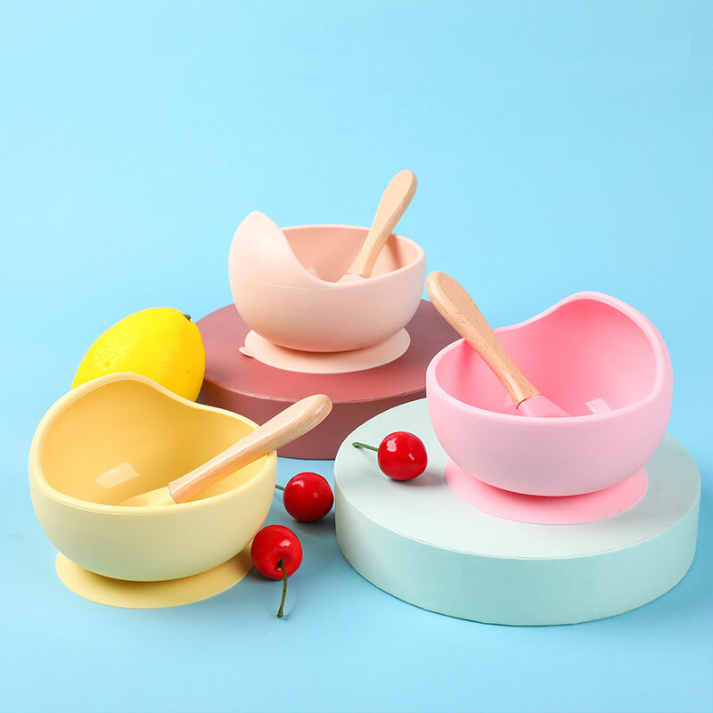 Naczynia silikonowe dla dzieci płyta do jadalni miska zastawa stołowa łyżka naczynia do karmienia BPA darmowe zastawa stołowa owoce Platos obiad miski towarów