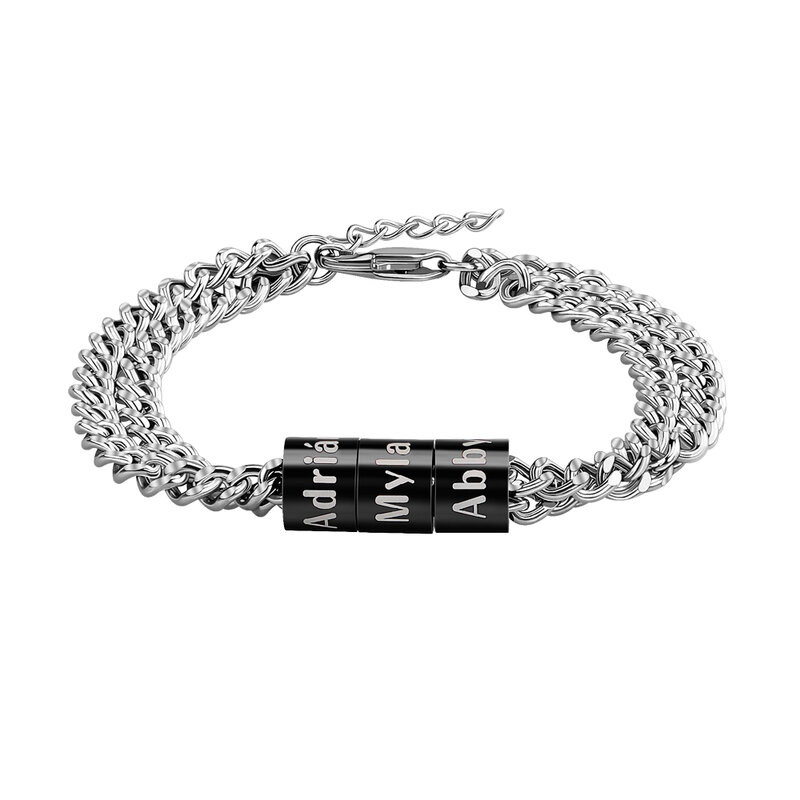 Bracelet de perles avec nom personnalisé pour hommes, en acier inoxydable noir, couleurs, cadeau de la fête des pères, cadeau de la saint-valentin
